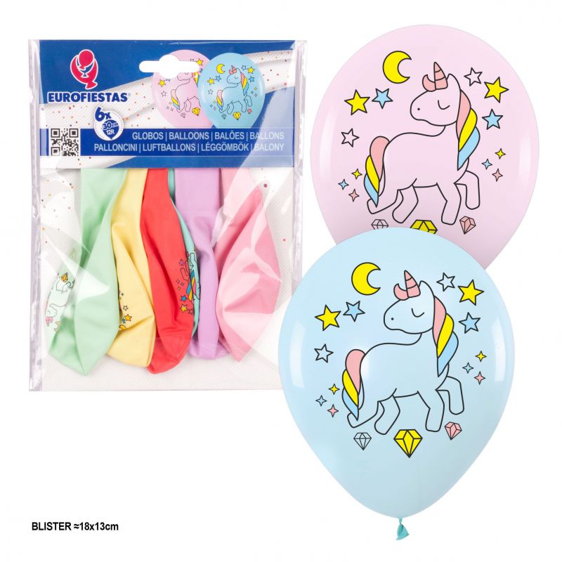 globos *6 impresos colores pastel unicornio