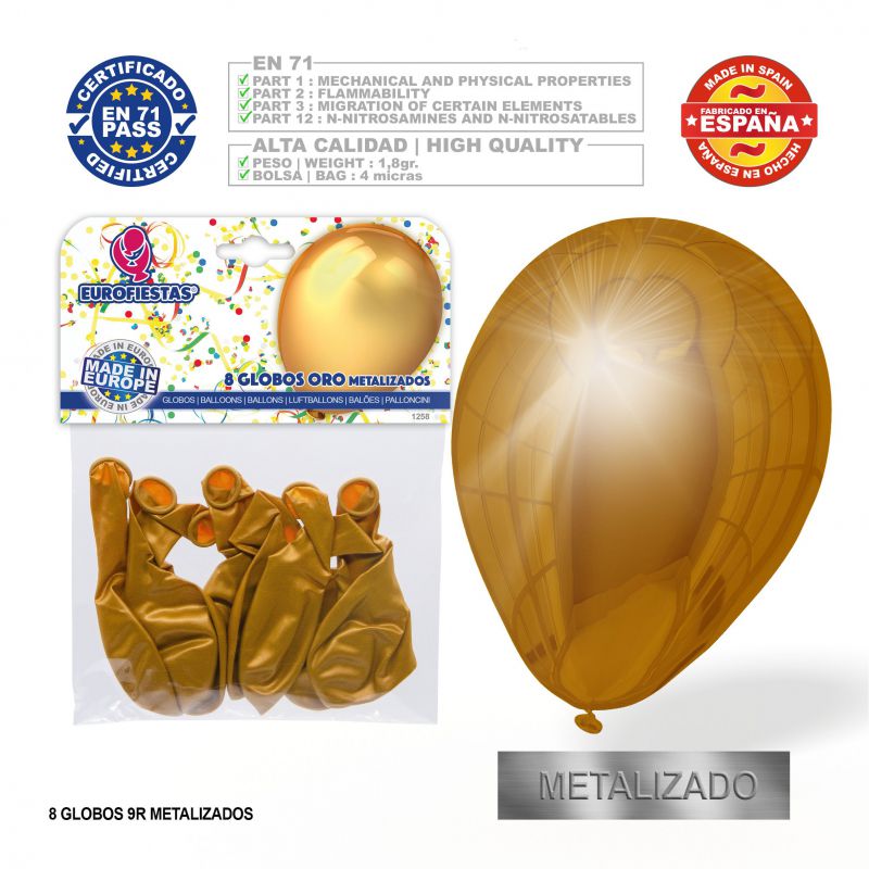 globo metalizado oro 9r 8 unidades
