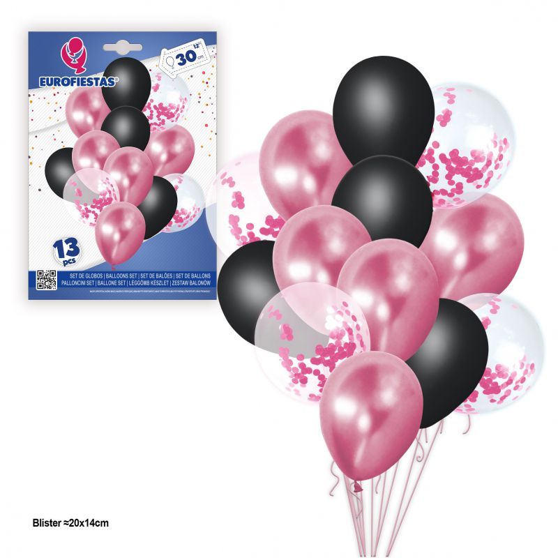set globos*13 cromo pastel+confeti rosa