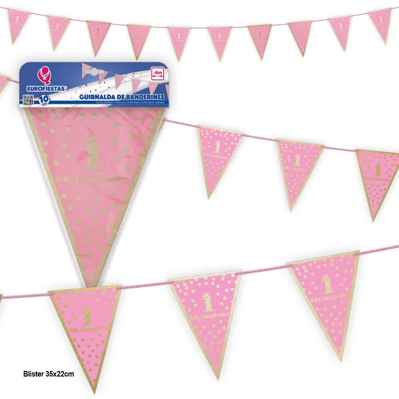 guirnalda banderines coleccion feliz 1 cumpleaños rosa