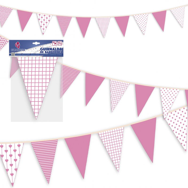 guirnalda banderines rosa de papel