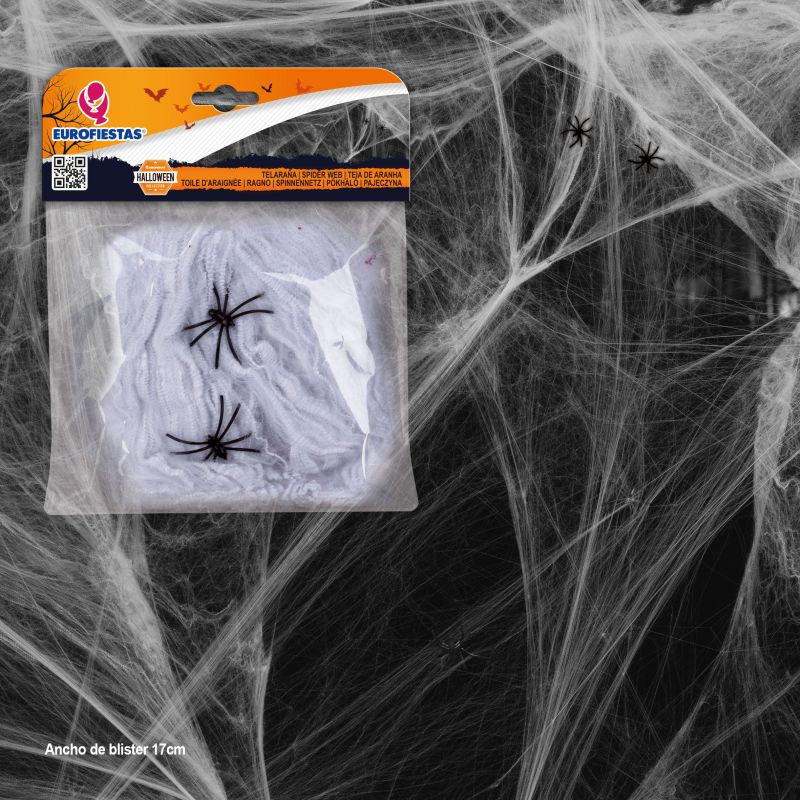 telaraña decorativa halloween con arañas 20gr blanca
