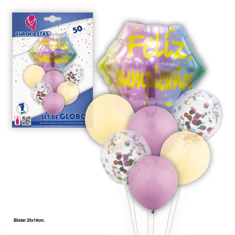 set globos feliz cumple hexagono rosay amarillo