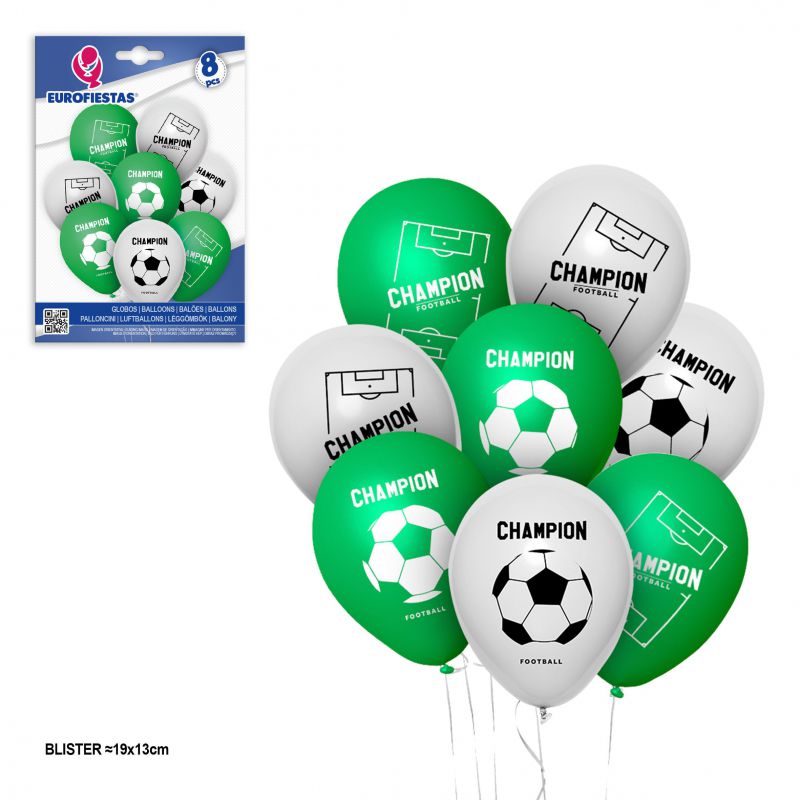 set 8 globos "futbol" verde/blanco