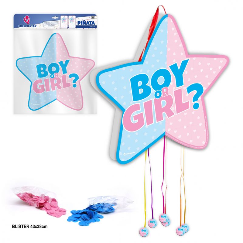piñata con confeti estrella boy or girl