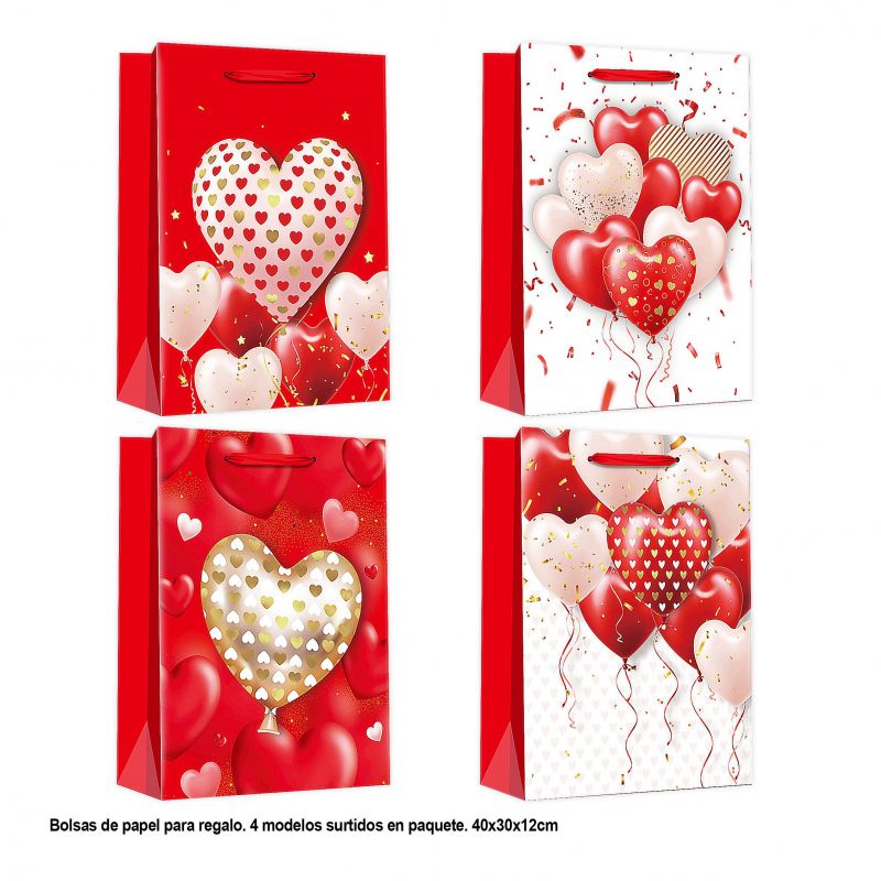 bolsa regalo san valentin globos corazon 40x30x12cm 4ms gr