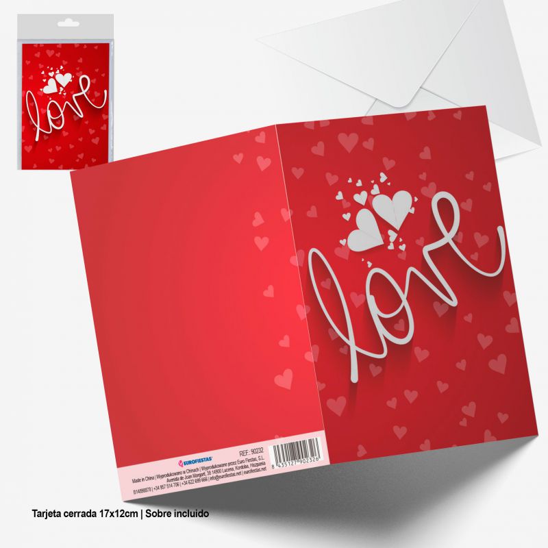 tarjeta felicitacion roja love blanco