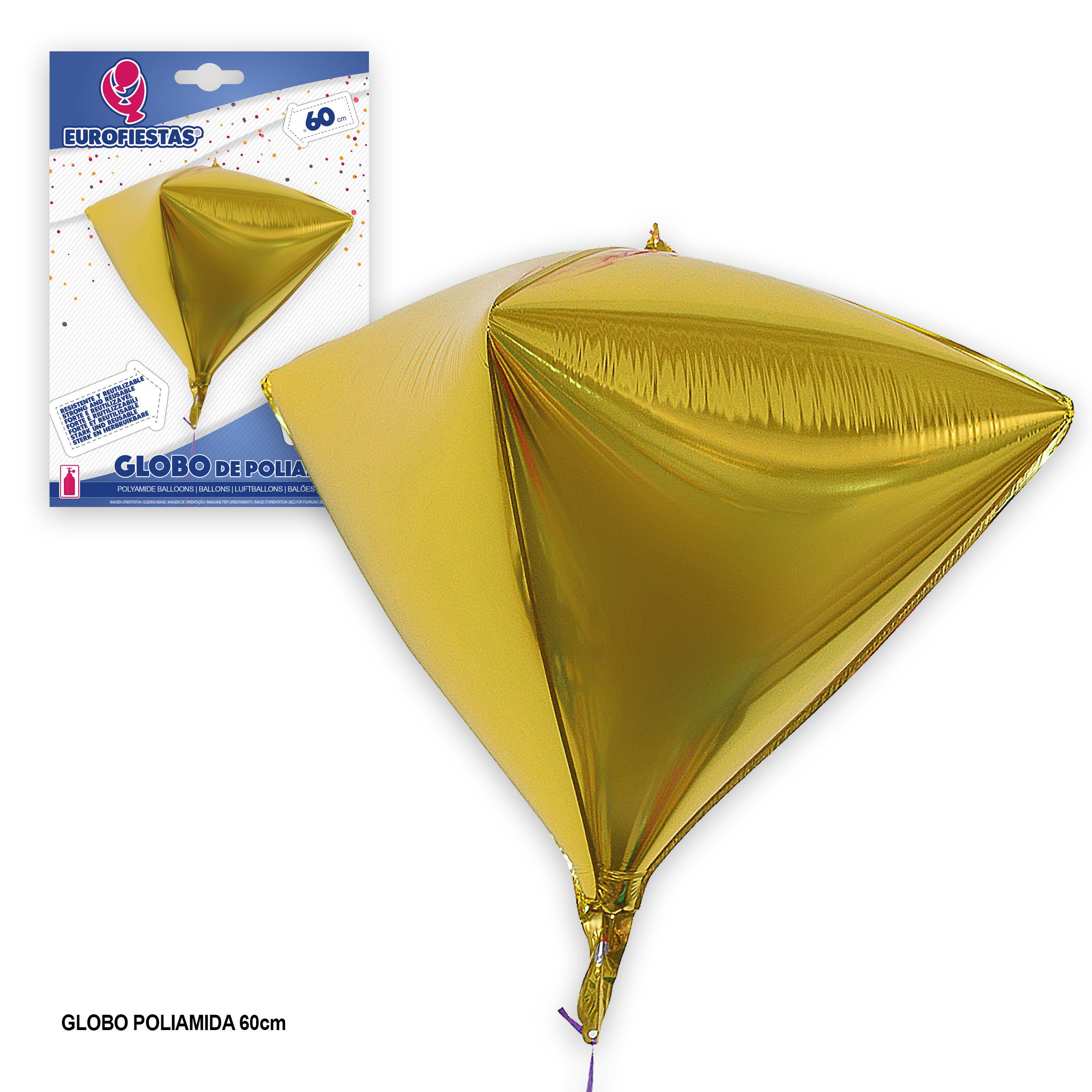 GLOBO 4D TRIANGULO ORO en EuroFiestas - GLOBOS - FOIL FORMAS