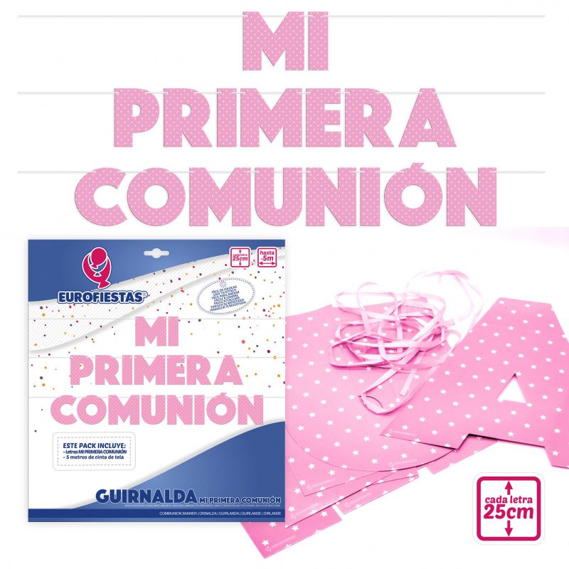 GUIRNALDA *MI PRIMERA COMUNION* ROSA LETRAS 25CM